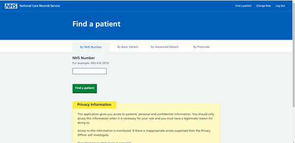 Find a patient screen