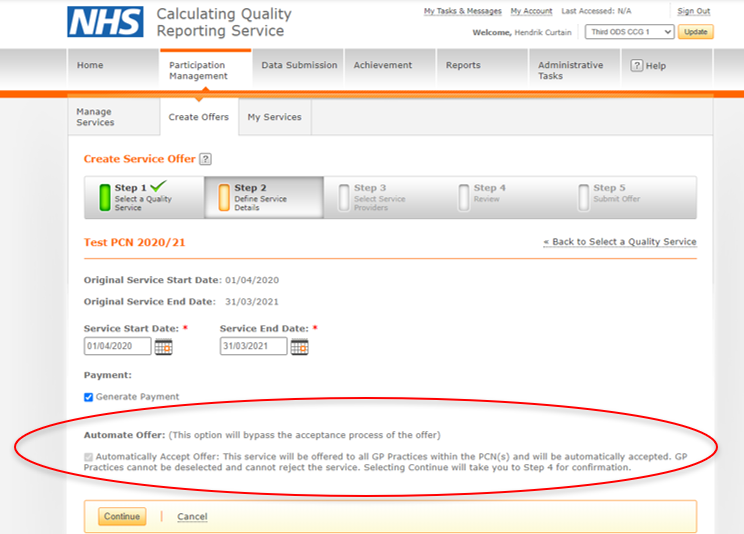 Screnshot of CQRS 'Define Service Details' tab