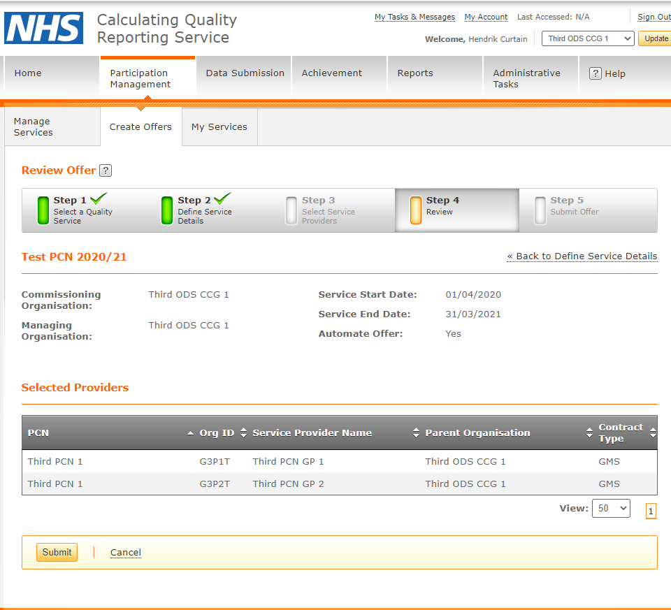 Screenshot of CQRS 'Step 4 - Review' tab