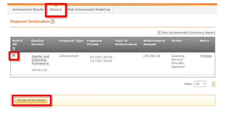 payment declaration highlighted