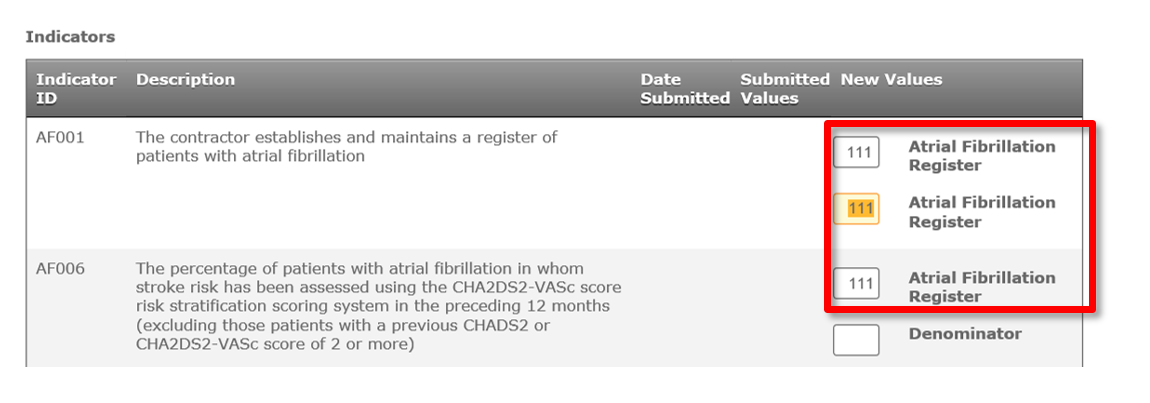 7. Enter the Atrial Fibrillation register size into the AF001 input number field.