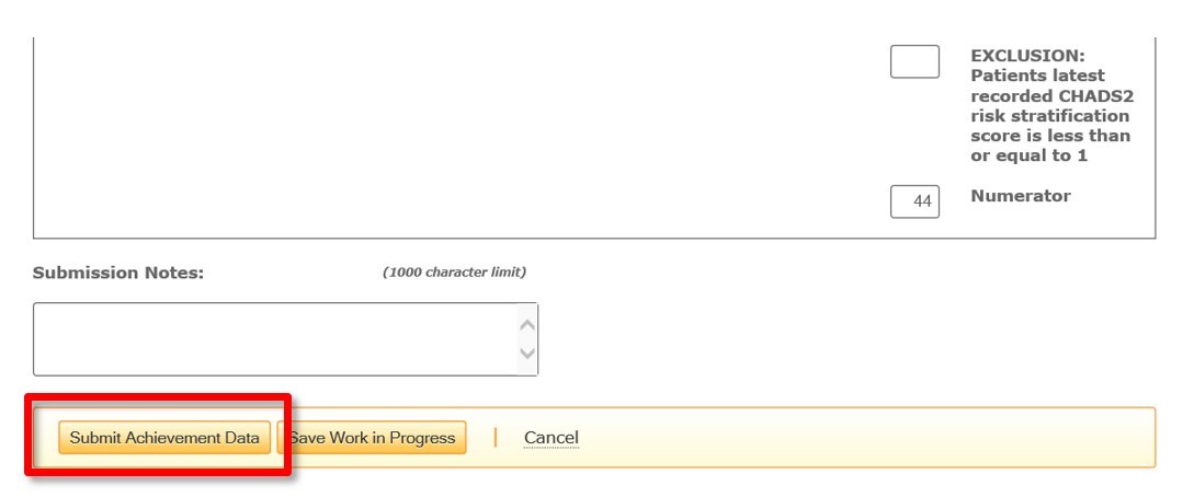 image showing the submit achievement date button highlighted