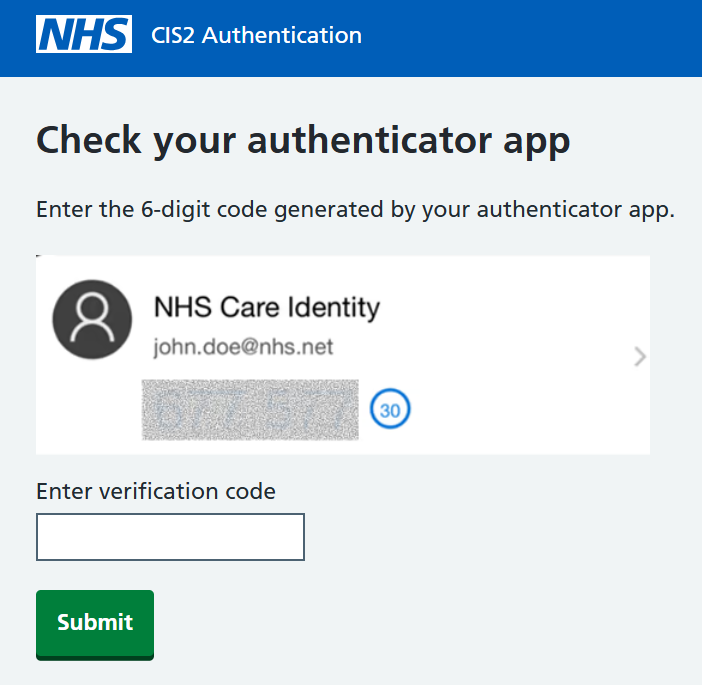 CIS2 Auth check athenticator app for code