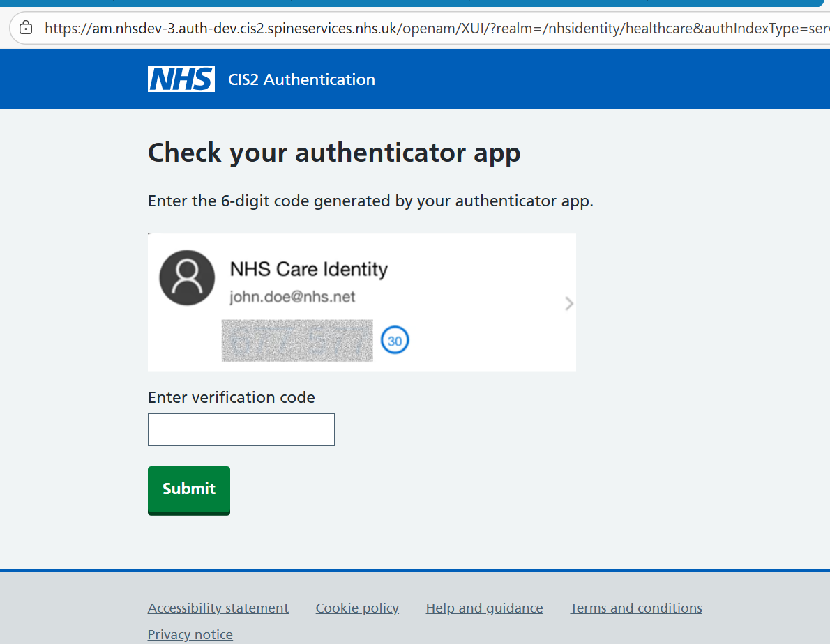 CIS2 Auth check athenticator app for code