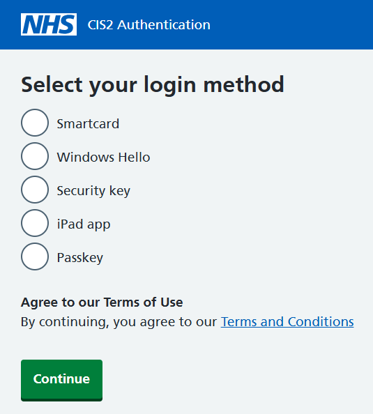 CIS2 Auth login methods including passkey