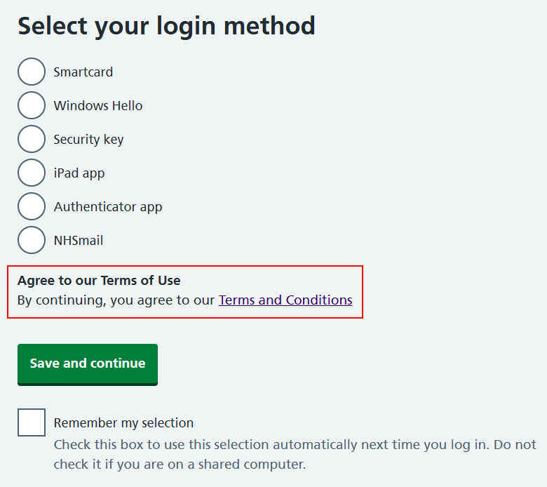 CIS2 Auth new terms and conditions link highlighted