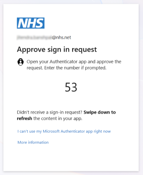CIS2 Auth NHS.net Connect login step 3 showing authenticator on-screen call and code
