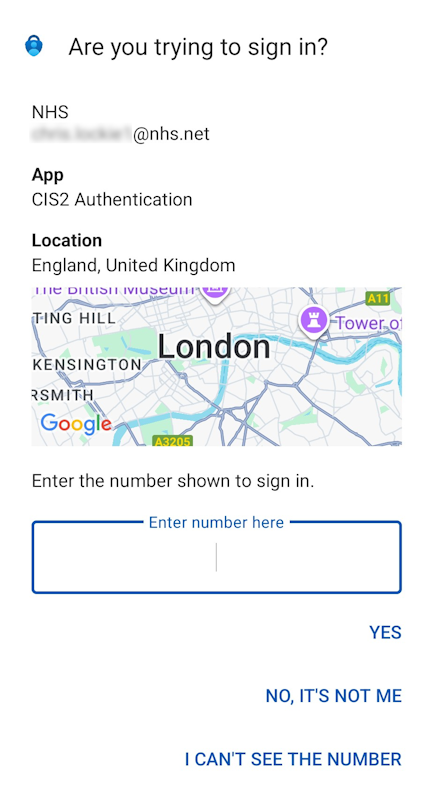 CIS2 Auth NHS.net Connect login step 4 showing authenticator app to enter code