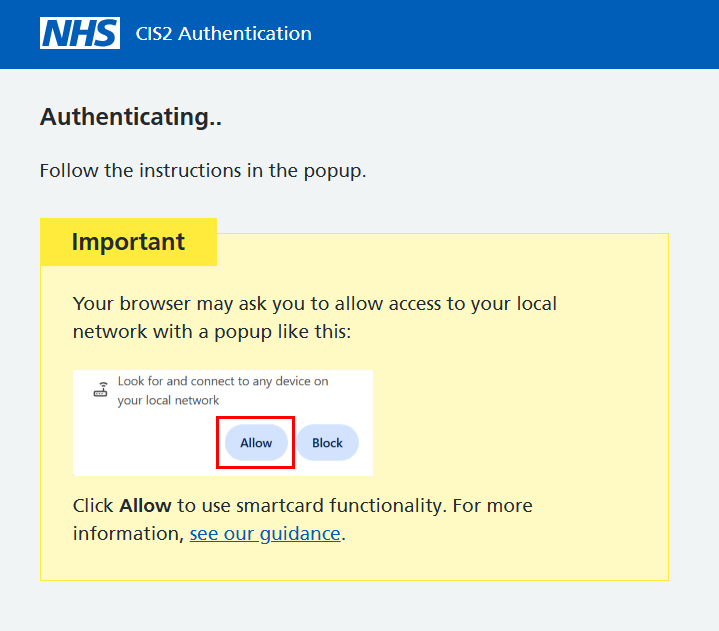 CIS2 Auth release 11.01.01 Chromium browser update change with allow button highlighted
