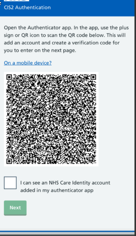 CIS2 Auth scan QR code with tick box