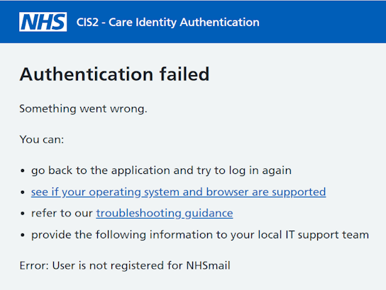 CIS2 Authentication NHSmail not registered private beta