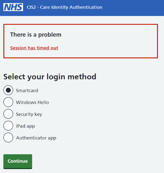 CIS2 Authentication NHSmail timed out error