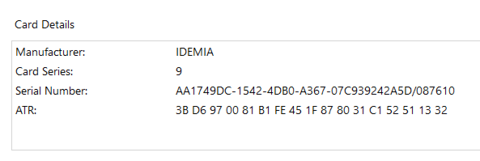 NHSE Diagnostic Tool smartcard details including serial number