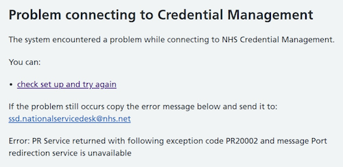 CIS example error message - problem connecting to Credential Management