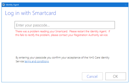 'There was a problem reading your smartcard' error message