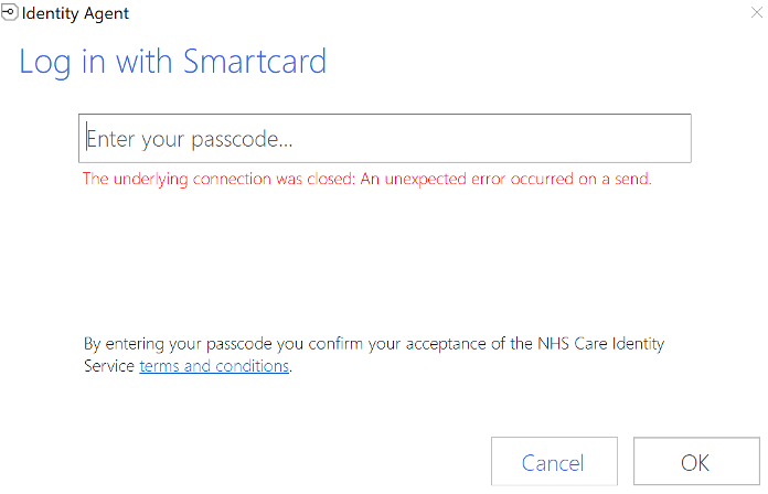 Screenshot of error message