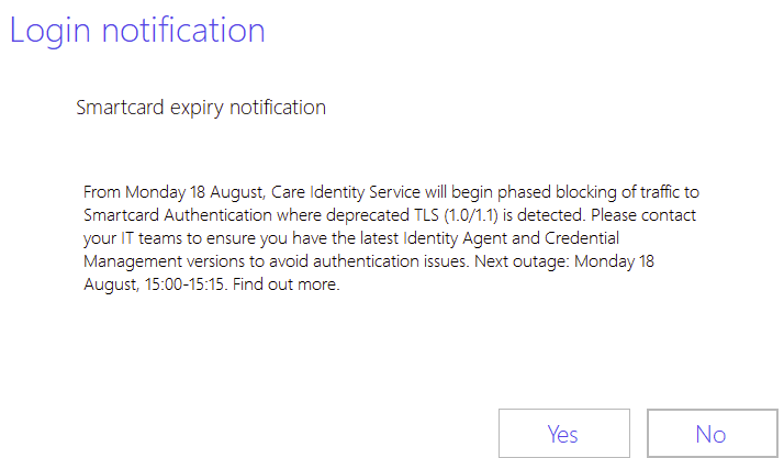 Screenshot of warning message