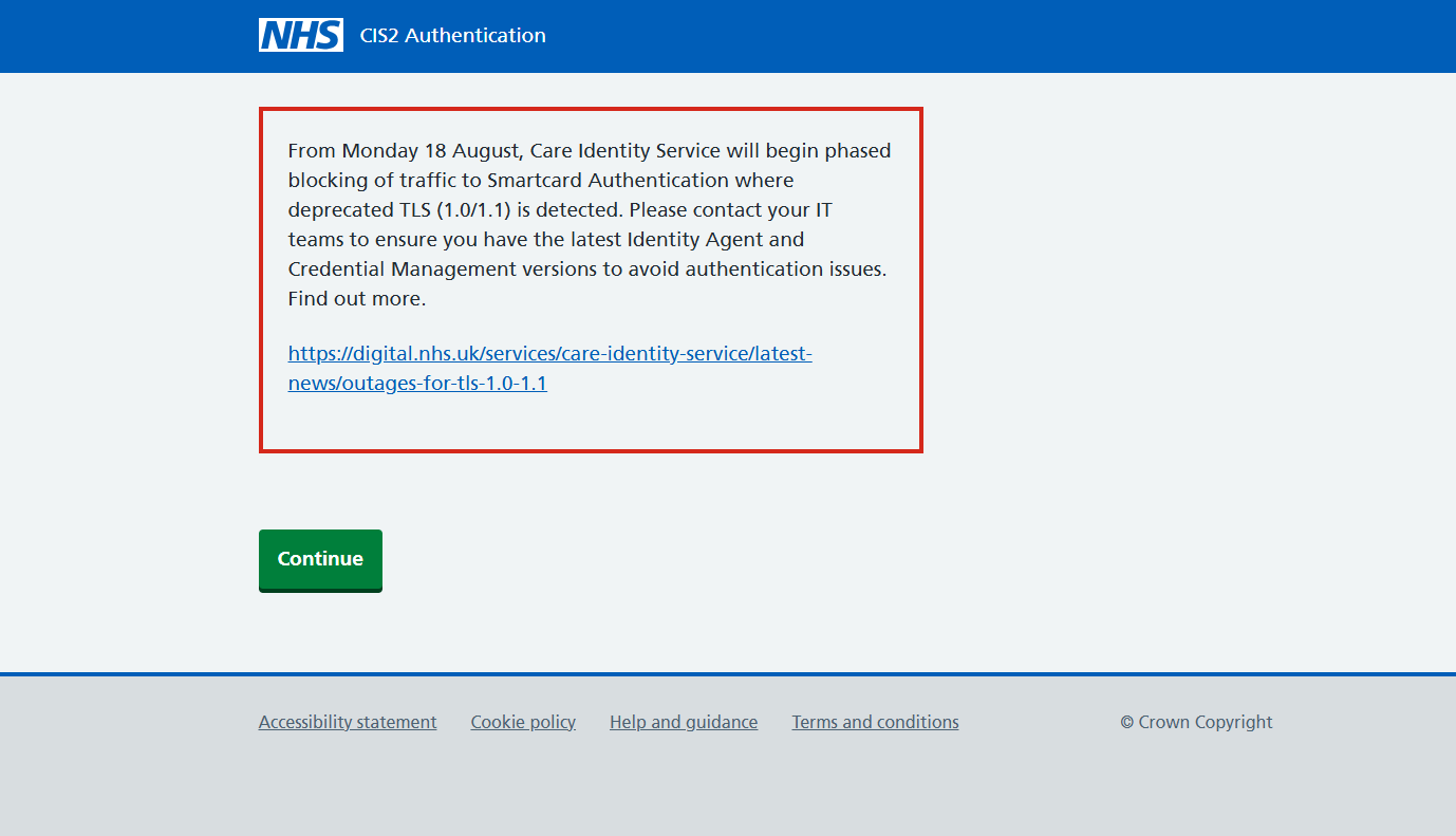 Screenshot of warning message
