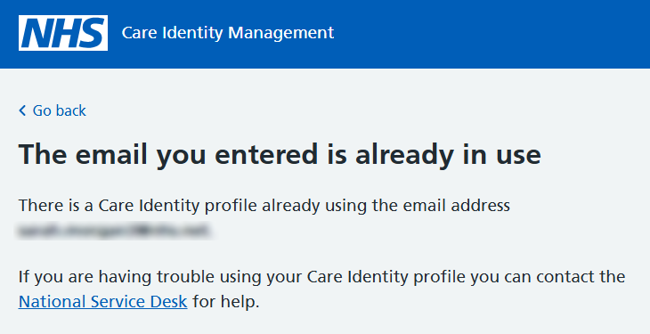 CIS self service profile email already in use