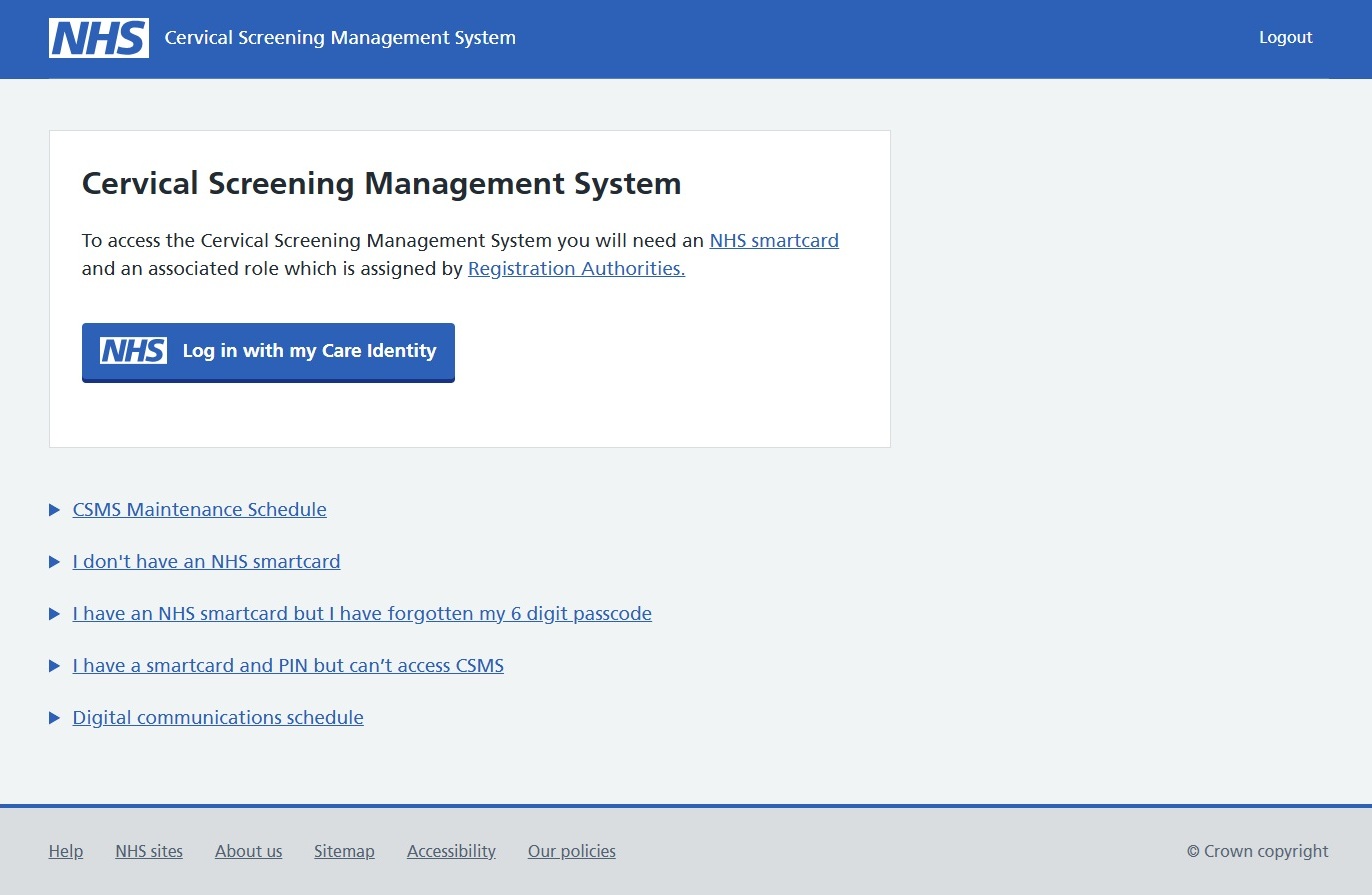 CSMS login screen