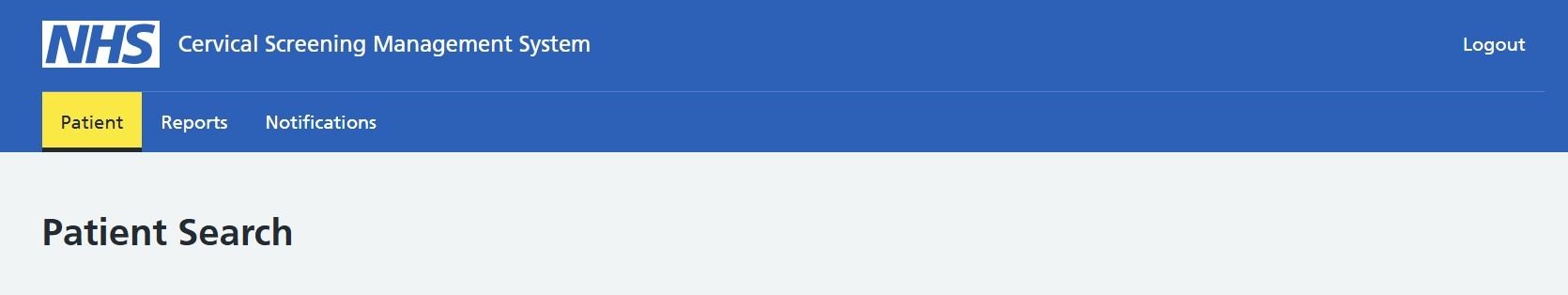 Patient search page