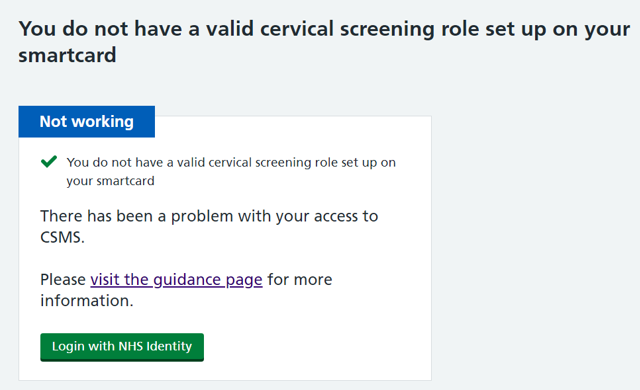 CSMS error message no valid role