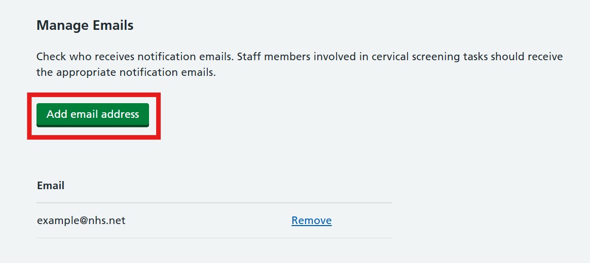 Add email address button