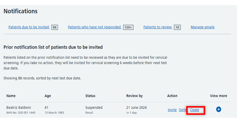 Cease patient button
