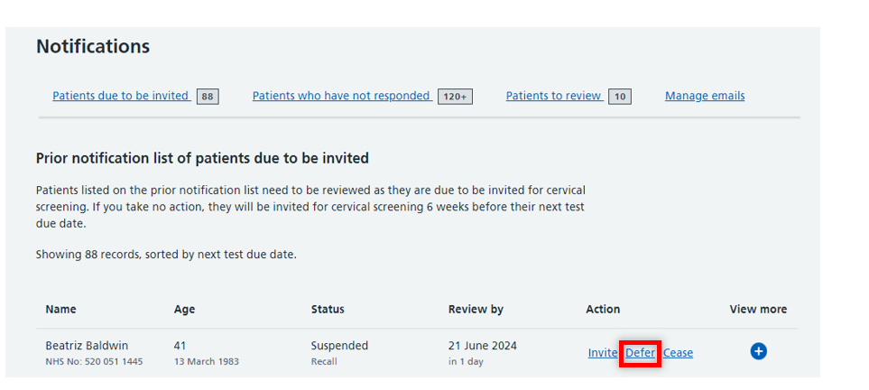 Defer patient button