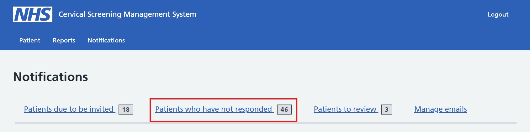 Patients who have not responded tab