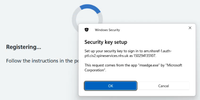 CIM 5.70 register security key confirm setup 1