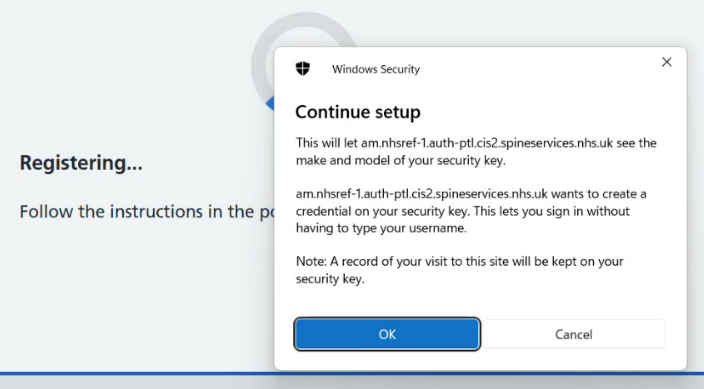 CIM 5.70 register security key confirm setup 2