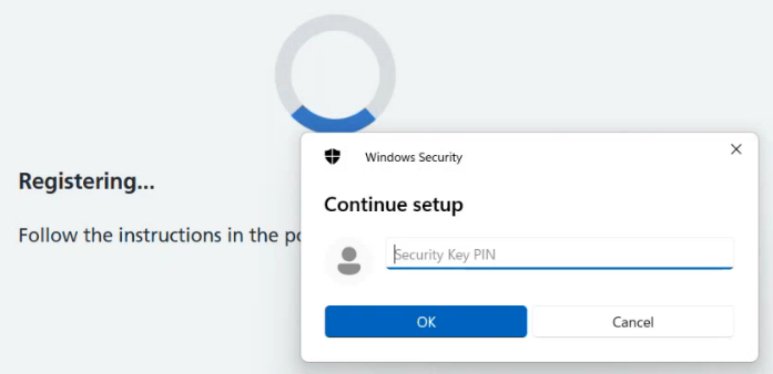 CIM 5.70 register security key enter PIN
