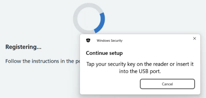 CIM 5.70 register security key tap or insert