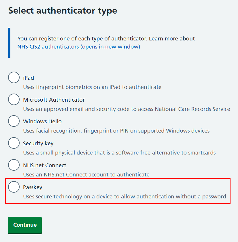 CIM 7.17 select authenticator type passkey highlighted