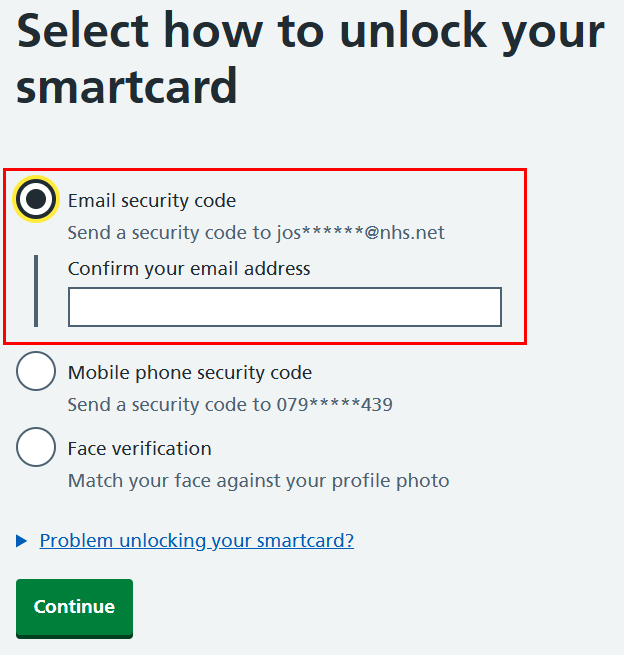 CIM 7.26 self-service smartcard unlock options email code highlighted