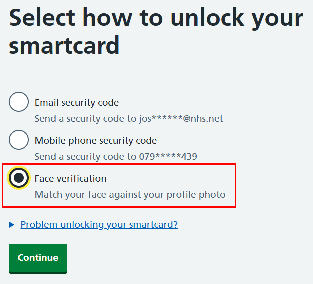 CIM 7.26 self-service smartcard unlock options face ID highlighted