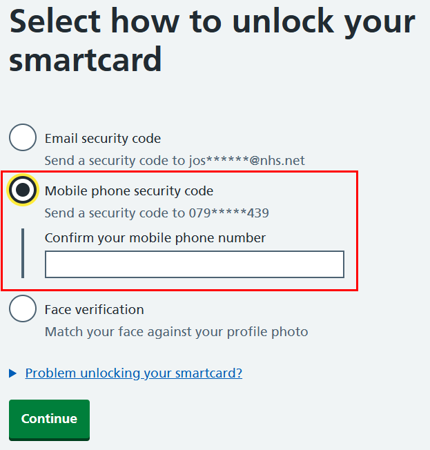 CIM 7.26 self-service smartcard unlock options mobile code highlighted