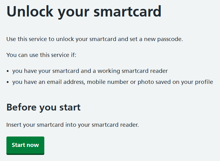 CIM 7.26 self-service smartcard unlock start screen