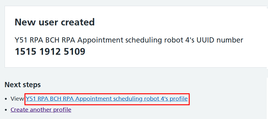 CIM add RPA profile complete with view link highlighted