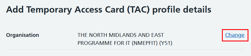 CIM add TAC profile change org link highlighted