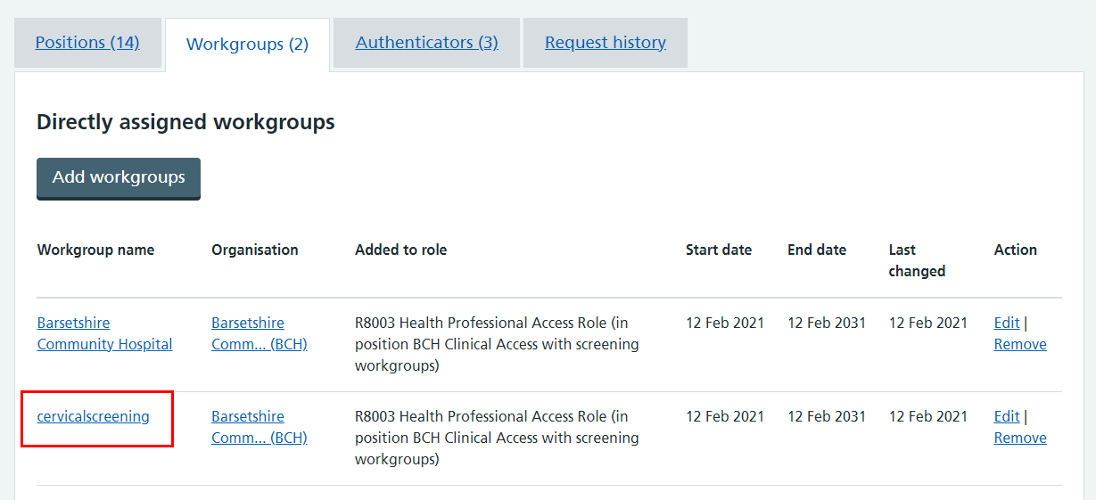 CIM add workgroup to user cervical screening 4
