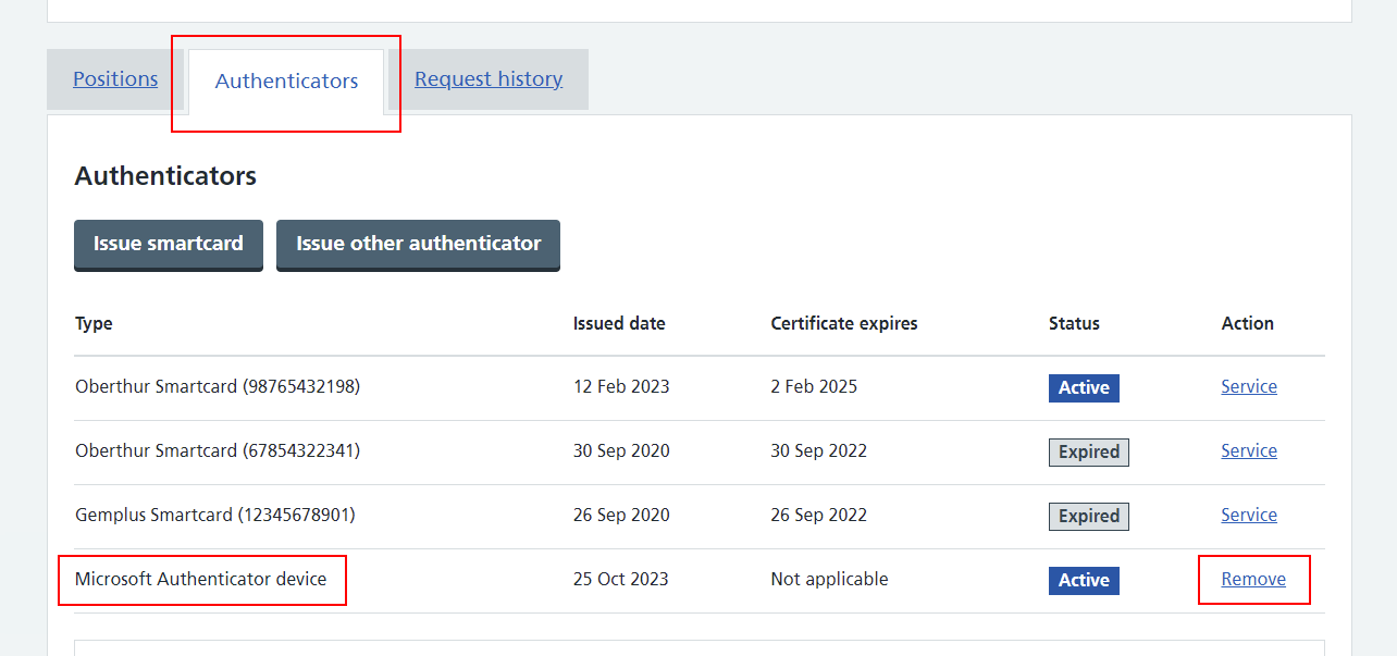 CIM authenticators Microsoft Authenticator remove link