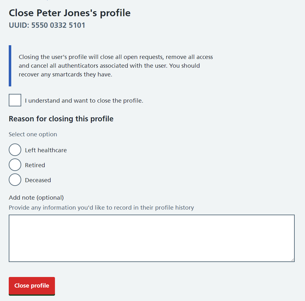CIM close profile screen