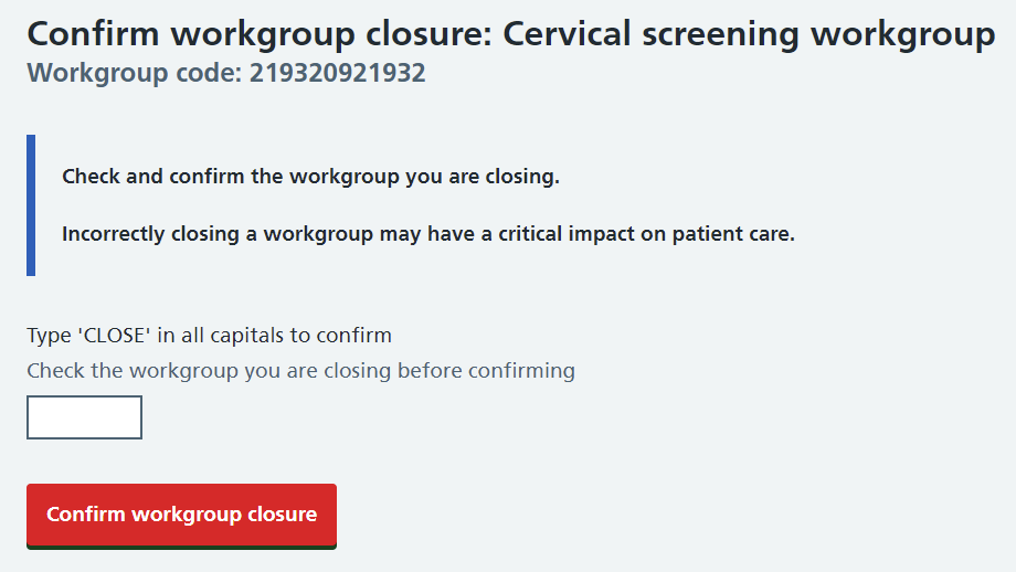CIM close workgroup second confirmation