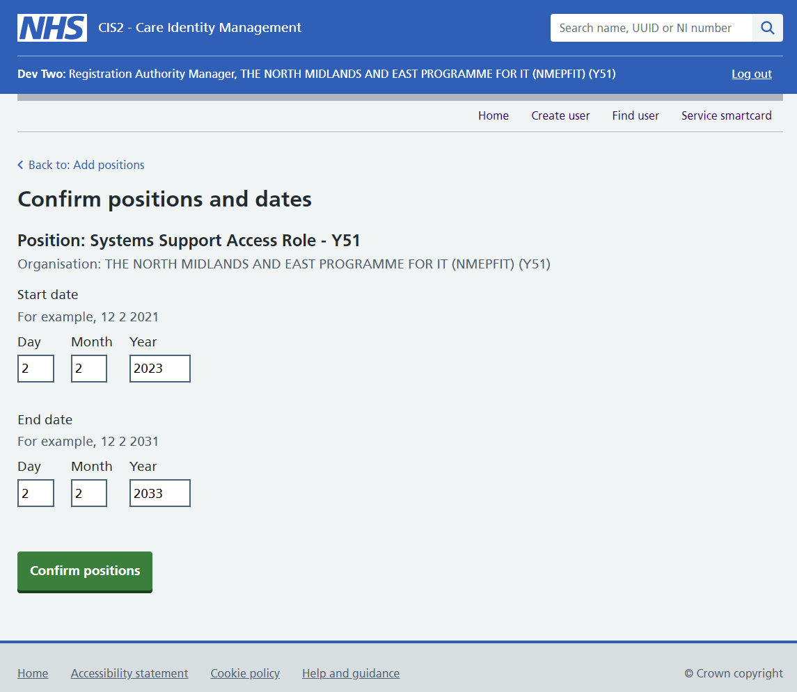 Care Identity Management confirm positions and dates
