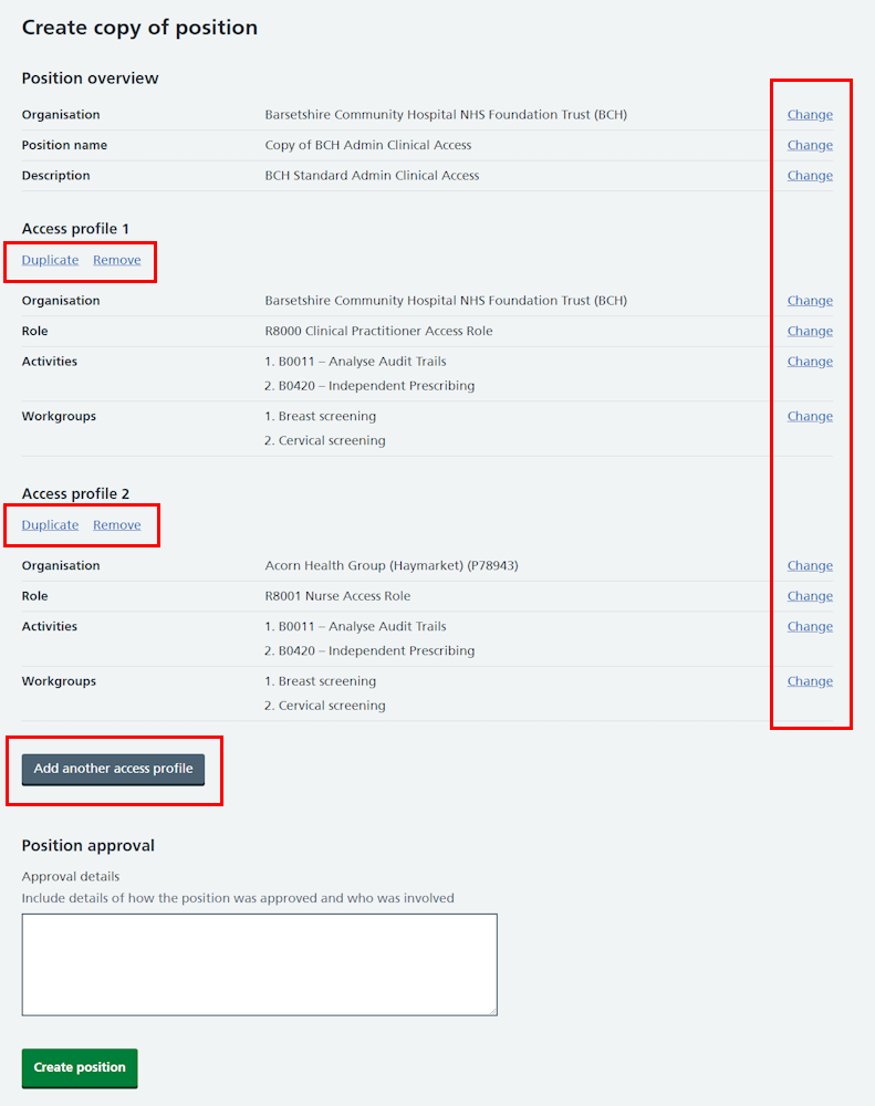 CIM copy position change links highlighted