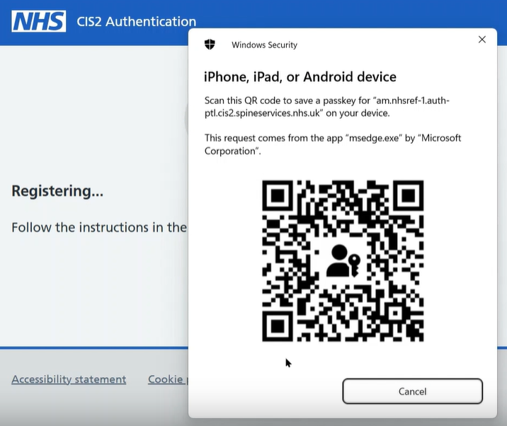 CIM create a passkey scan QR code