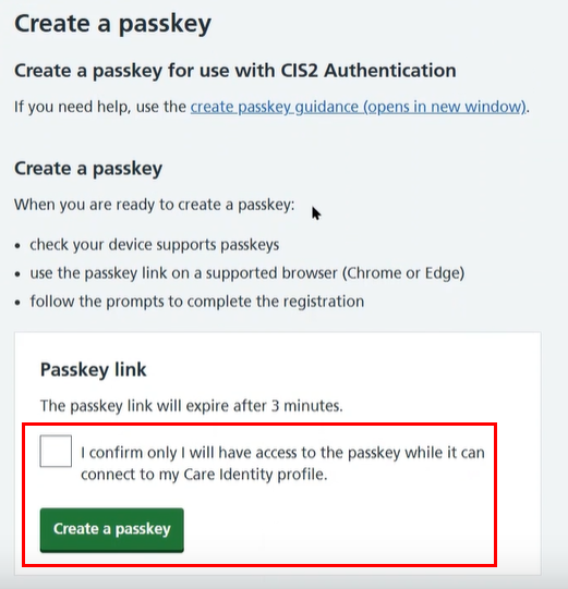 CIM create a passkey tick box highlighted