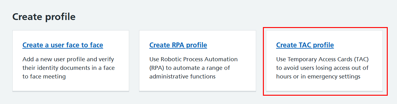 CIM create profile TAC highlighted
